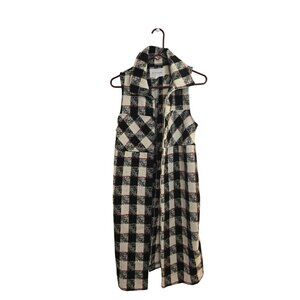BCBGeneration Tweed  Vest Long Black Red Black White Plaid Pockets Size XS